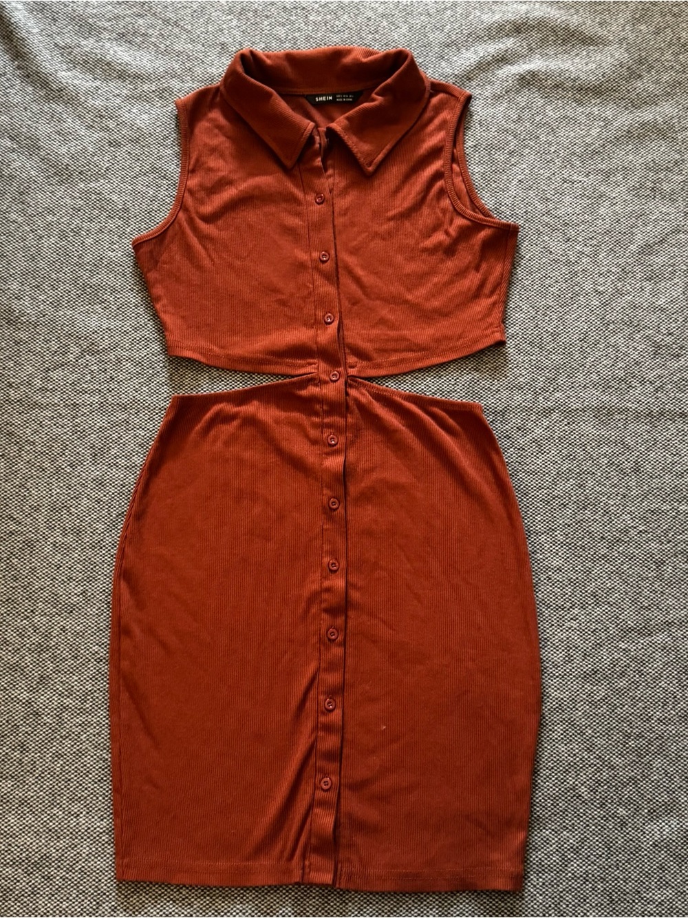 SHEIN Rust Collared Cutout Button-Front Mini Dress - Picture 2 of 6